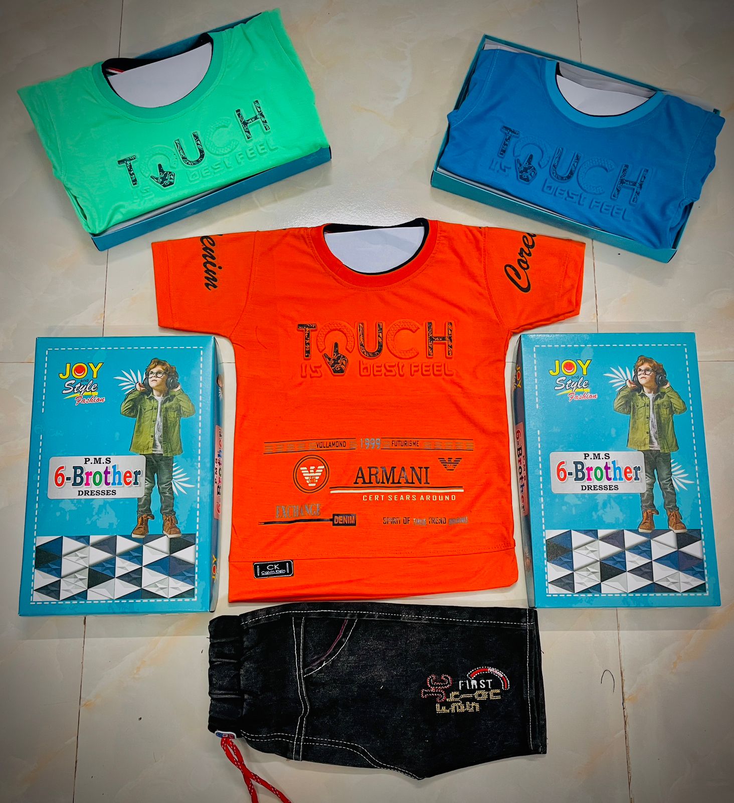 Boys T-Shirt & Denim Shorts Set –TOUCH It's Best Feel Design set of 6 pieces